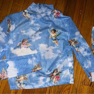 Mesh Mock Neck Angel Crop Top - M